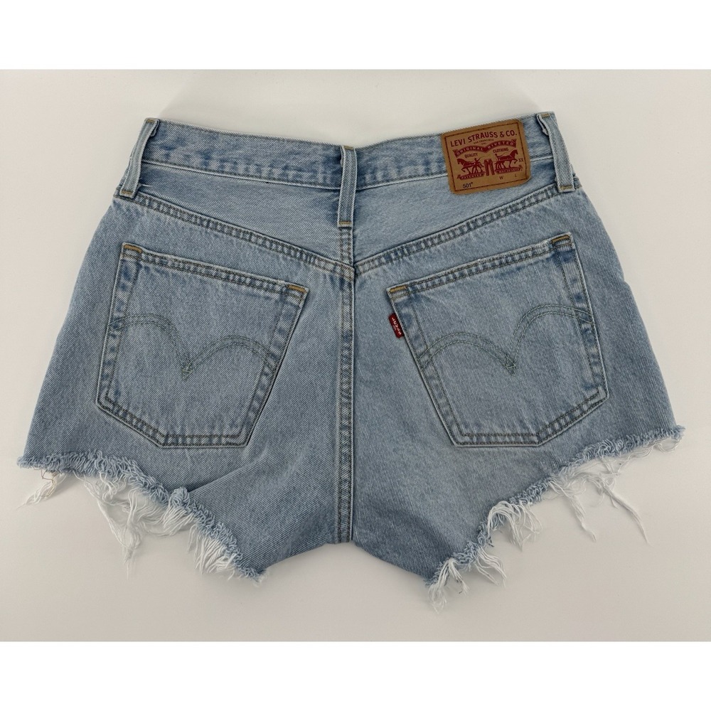 Levi's 501 Women's High Rise Cut Off Blue Denim Shorts Button Fly Size 27W
